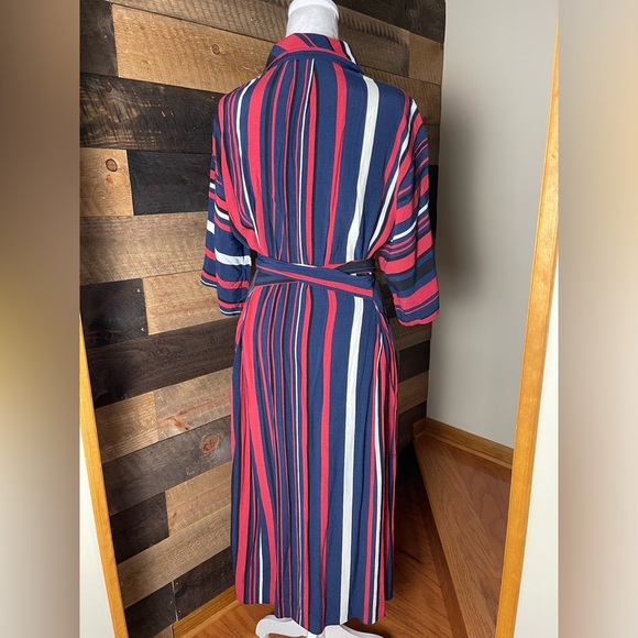 Zara Red White Blue Striped Mid Button-Up Midi Dress, Size Large - Picture 5 of 8